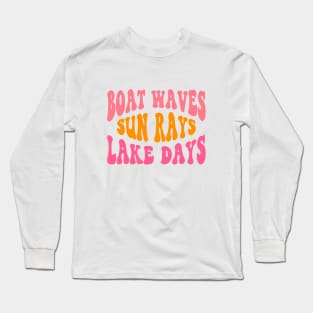 Retro Groovy Boat Waves Sun Rays Lake Days Cute Summer Vacation Lake Life Long Sleeve T-Shirt